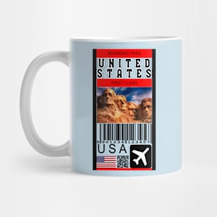 USA first class boarding pass Mug